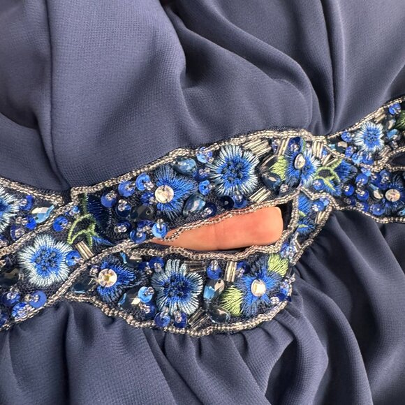 B Darlin Sweetheart Neckline Chiffon Dress 3/4 Floral Embroider Sheer Cutouts - Picture 4 of 8